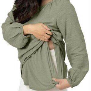 Kindred Bravely Nursing Friendly Peasant Top Sage Green Size Medium